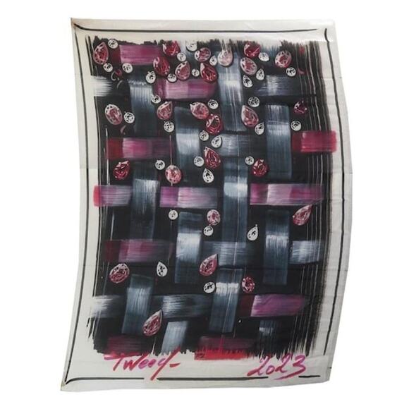 NWT Chanel 2023 Tweed Print Fringe Edge 100% Cashmere Scarf with Box Multicolor - Picture 1 of 16